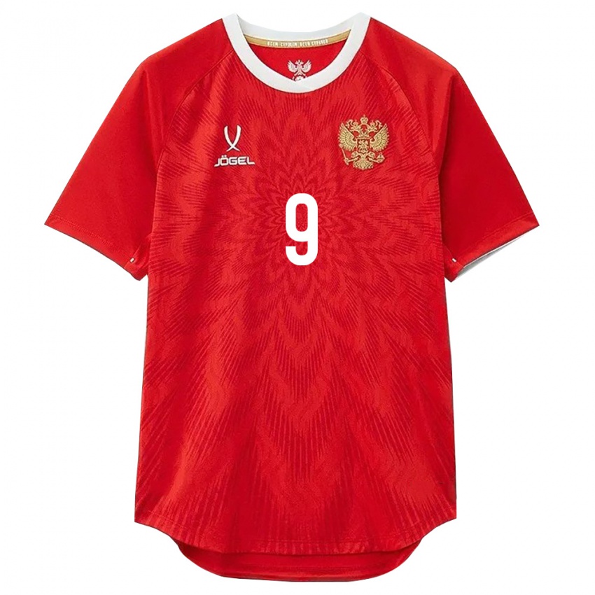 גברים רוסיה Aleksandr Pomalyuk #9 אדום לבן חום ג'רזי ביתית 26-28 חולצה קצרה