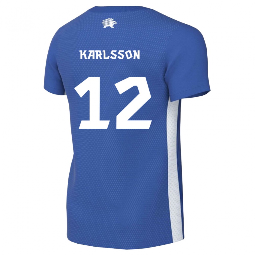 גברים אסטוניה Sander Karlsson #12 כחול כהה לבן ג'רזי ביתית 26-28 חולצה קצרה