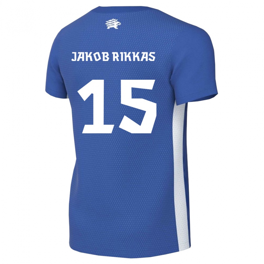 גברים אסטוניה Henri Jakob Rikkas #15 כחול כהה לבן ג'רזי ביתית 26-28 חולצה קצרה