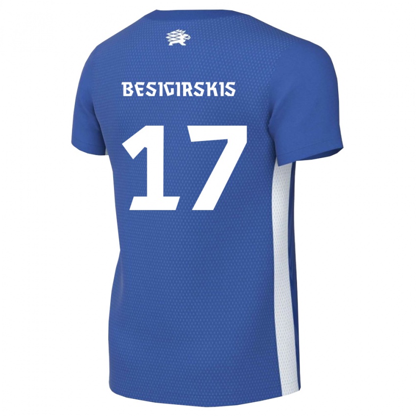 גברים אסטוניה Arnas Besigirskis #17 כחול כהה לבן ג'רזי ביתית 26-28 חולצה קצרה