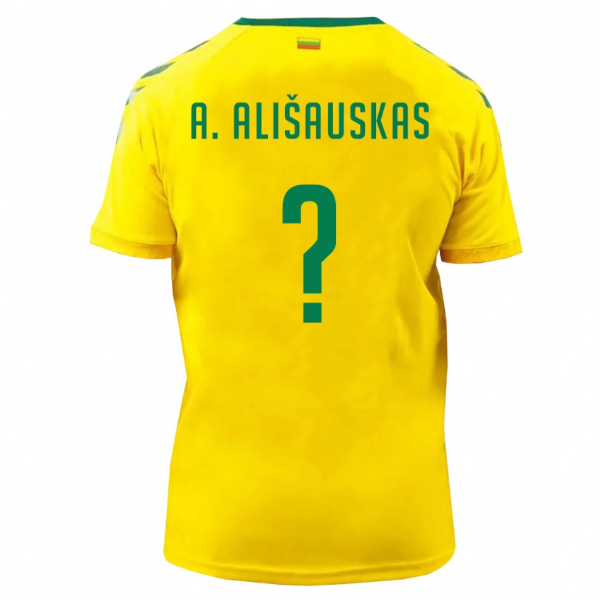 גברים ליטא Arminas Ališauskas #0 צהוב ירוק ג'רזי ביתית 26-28 חולצה קצרה