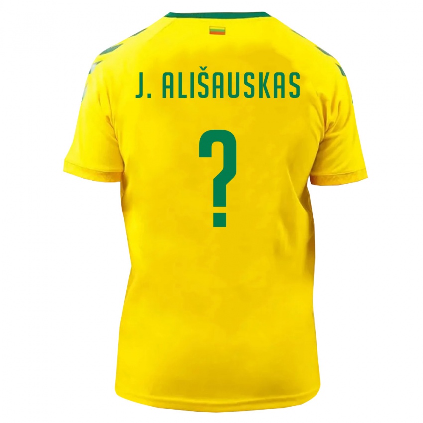 גברים ליטא Jordanas Ališauskas #0 צהוב ירוק ג'רזי ביתית 26-28 חולצה קצרה