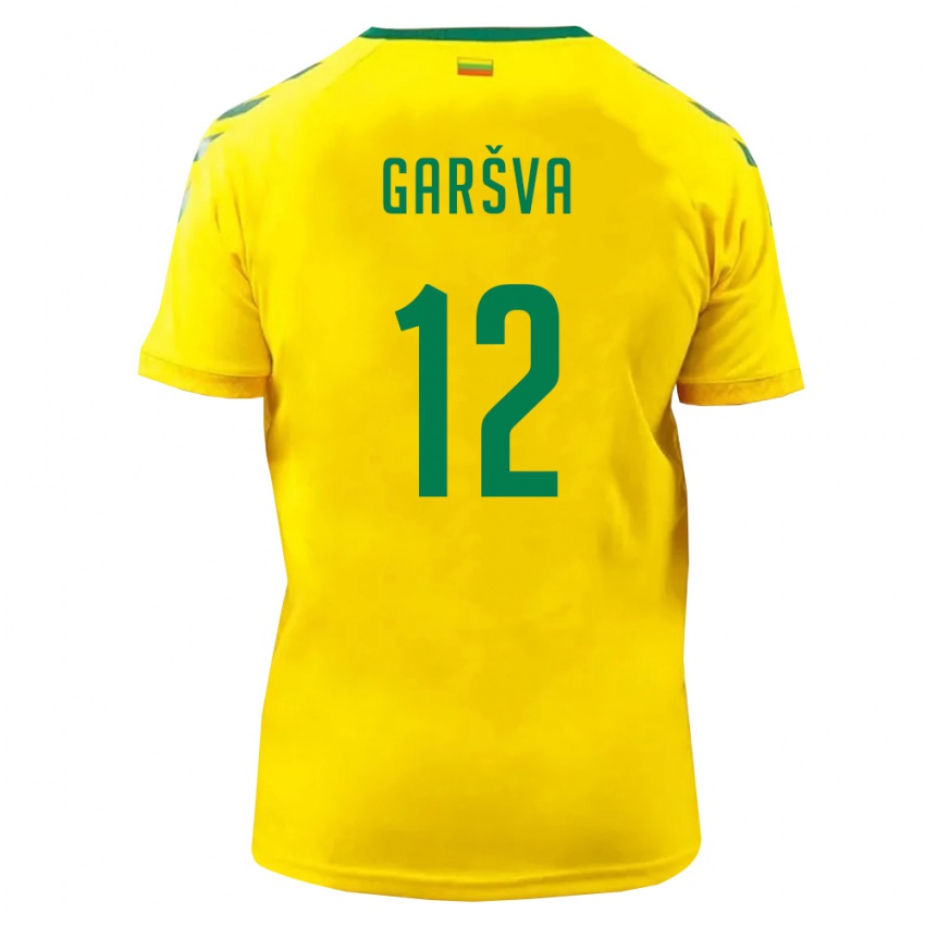גברים ליטא Rapolas Garšva #12 צהוב ירוק ג'רזי ביתית 26-28 חולצה קצרה