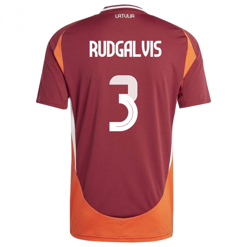 גברים לטביה Daniels Rudgalvis #3 אדום עמוק לבן כתום ג'רזי ביתית 26-28 חולצה קצרה