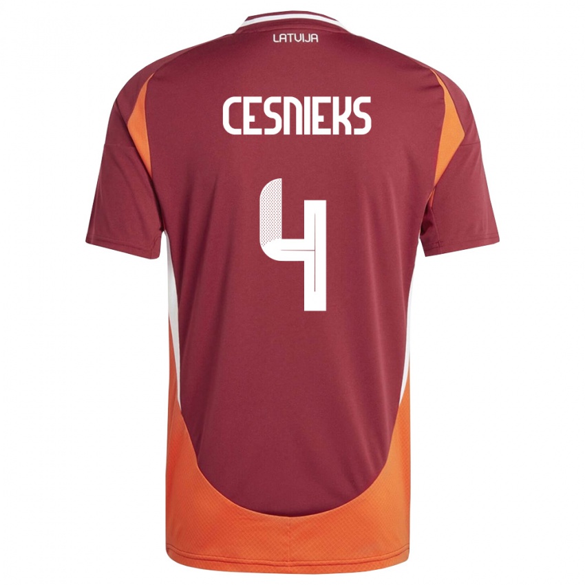 גברים לטביה Kevins Cesnieks #4 אדום עמוק לבן כתום ג'רזי ביתית 26-28 חולצה קצרה
