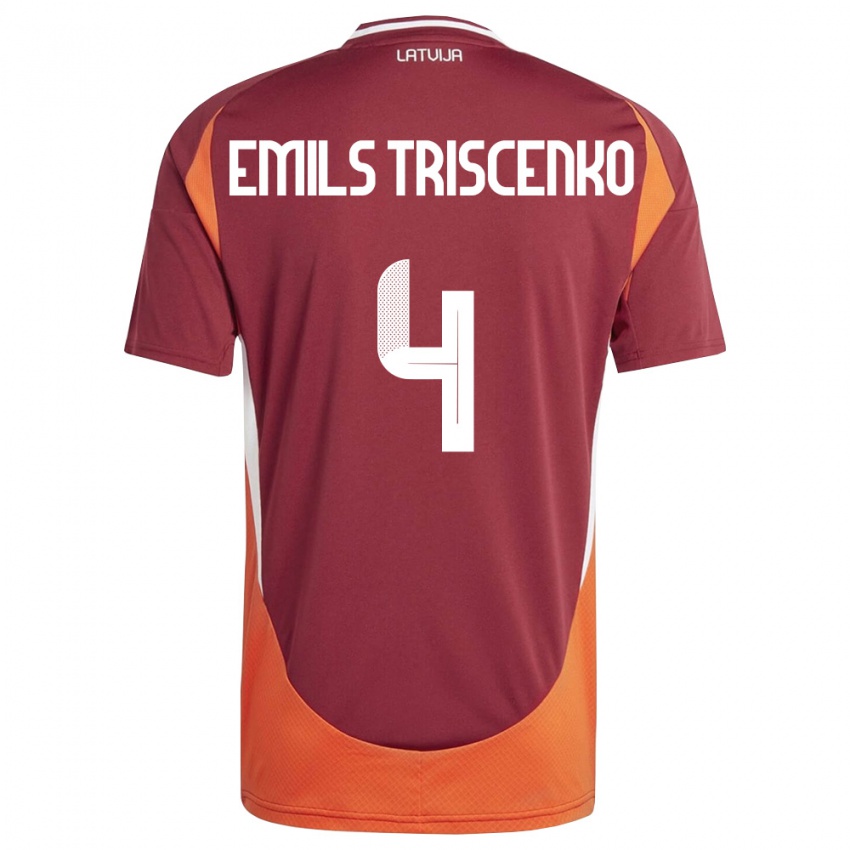 גברים לטביה Valters Emils Triscenko #4 אדום עמוק לבן כתום ג'רזי ביתית 26-28 חולצה קצרה