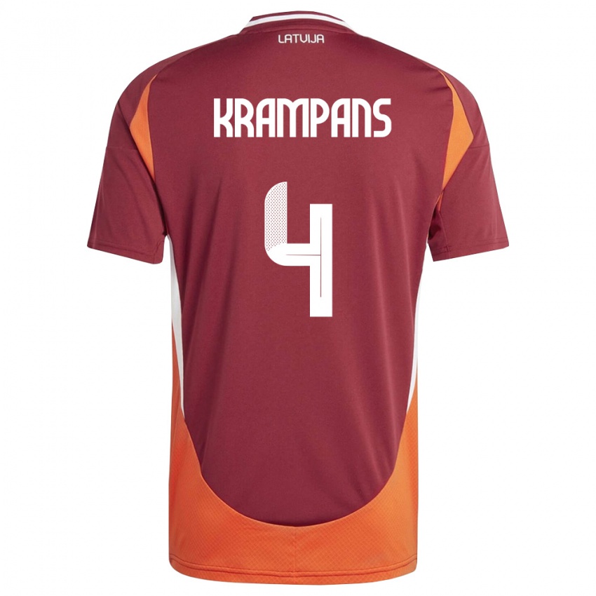 גברים לטביה Oskars Krampans #4 אדום עמוק לבן כתום ג'רזי ביתית 26-28 חולצה קצרה