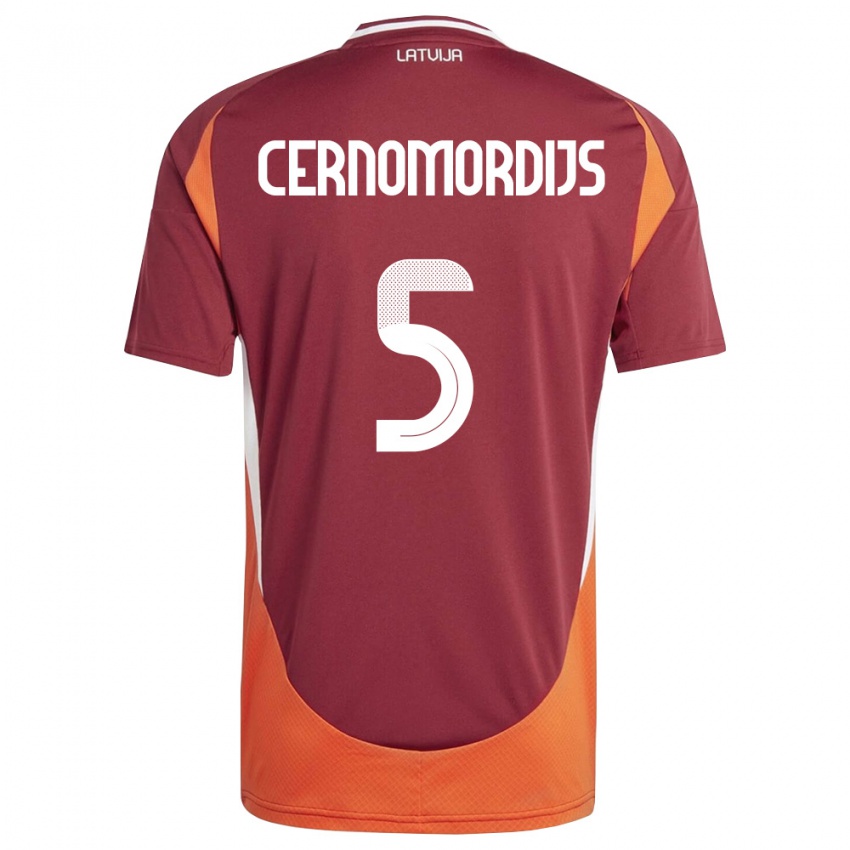 גברים לטביה Antonijs Cernomordijs #5 אדום עמוק לבן כתום ג'רזי ביתית 26-28 חולצה קצרה