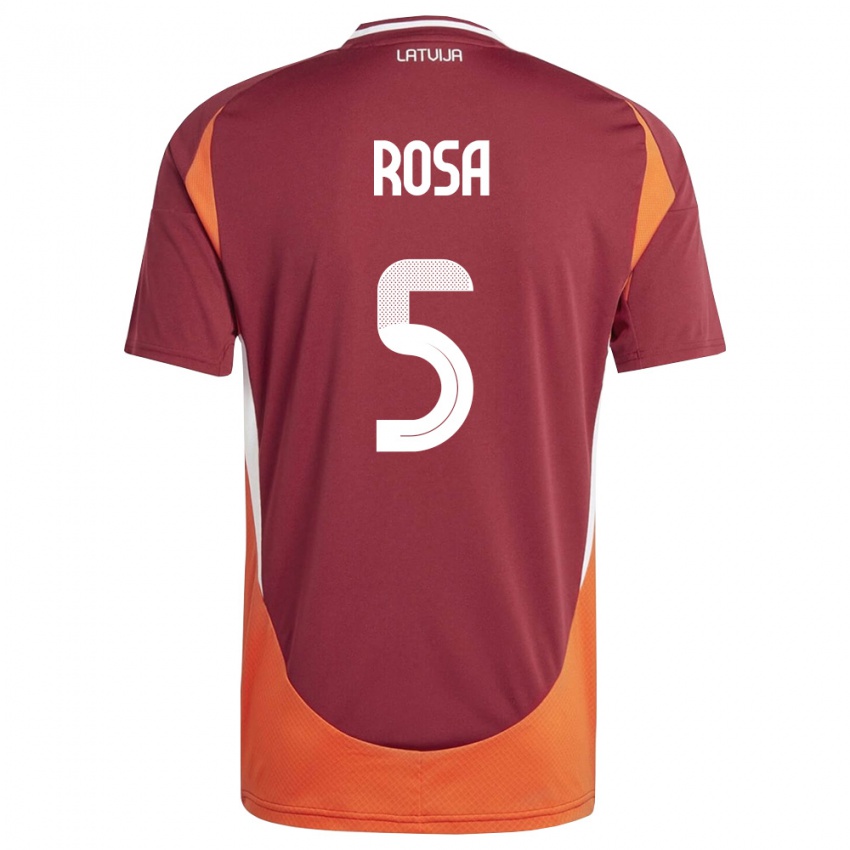 גברים לטביה Fabio Rosa #5 אדום עמוק לבן כתום ג'רזי ביתית 26-28 חולצה קצרה
