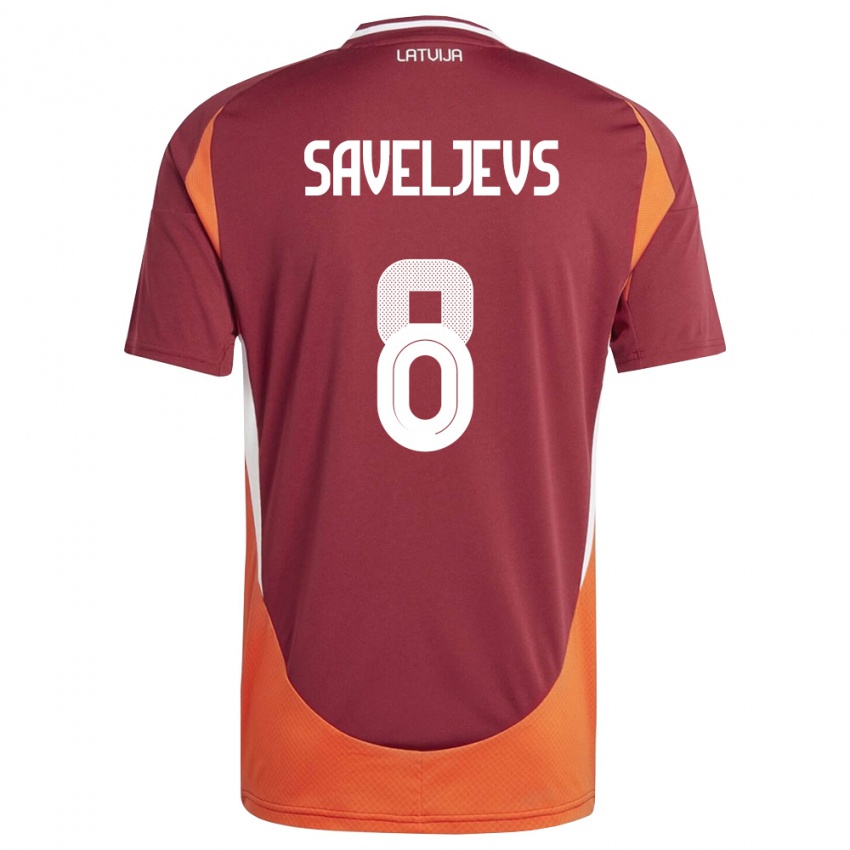 גברים לטביה Alims Saveljevs #8 אדום עמוק לבן כתום ג'רזי ביתית 26-28 חולצה קצרה