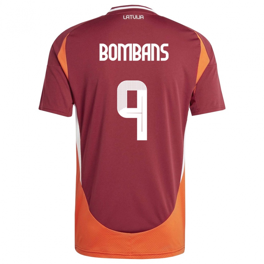גברים לטביה Georgijs Bombans #9 אדום עמוק לבן כתום ג'רזי ביתית 26-28 חולצה קצרה
