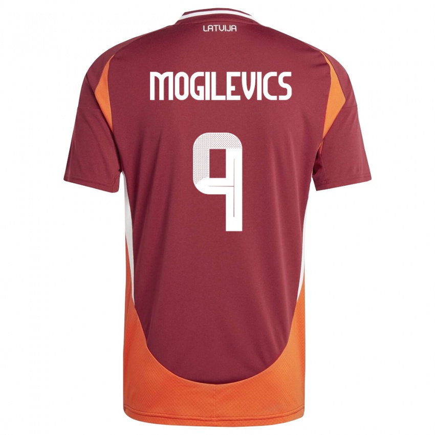 גברים לטביה Miroslavs Mogilevics #9 אדום עמוק לבן כתום ג'רזי ביתית 26-28 חולצה קצרה