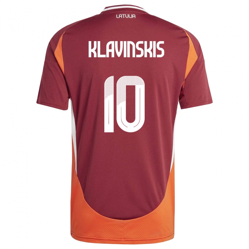 גברים לטביה Rudolfs Klavinskis #10 אדום עמוק לבן כתום ג'רזי ביתית 26-28 חולצה קצרה