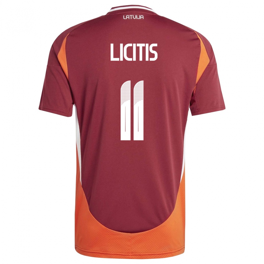 גברים לטביה Adrians Licitis #11 אדום עמוק לבן כתום ג'רזי ביתית 26-28 חולצה קצרה