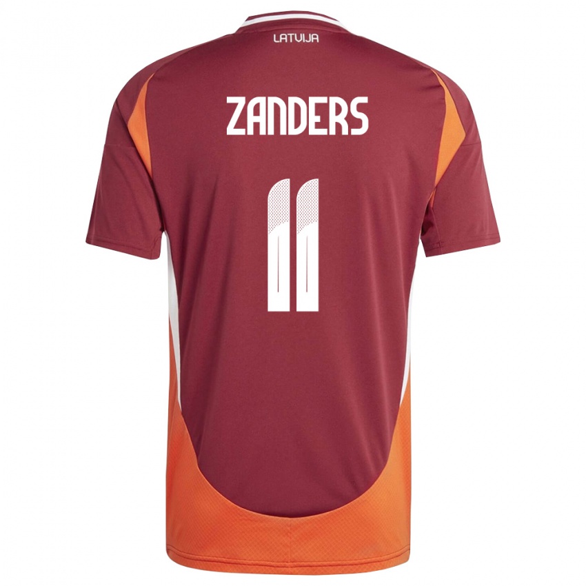 גברים לטביה Marks Zanders #11 אדום עמוק לבן כתום ג'רזי ביתית 26-28 חולצה קצרה