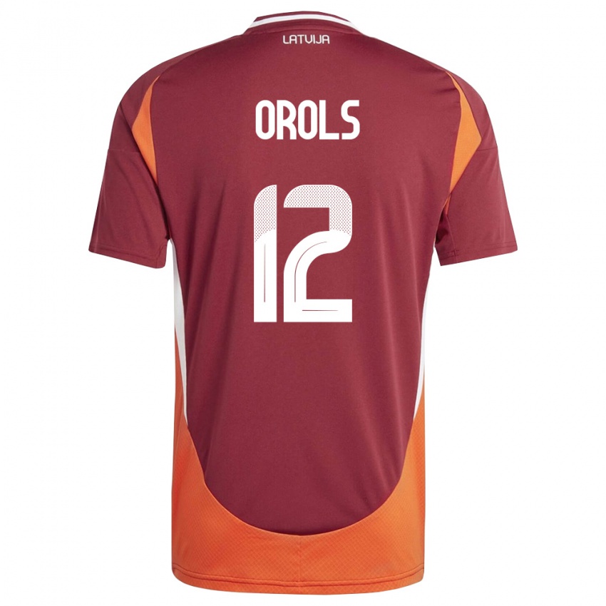 גברים לטביה Frenks Orols #12 אדום עמוק לבן כתום ג'רזי ביתית 26-28 חולצה קצרה