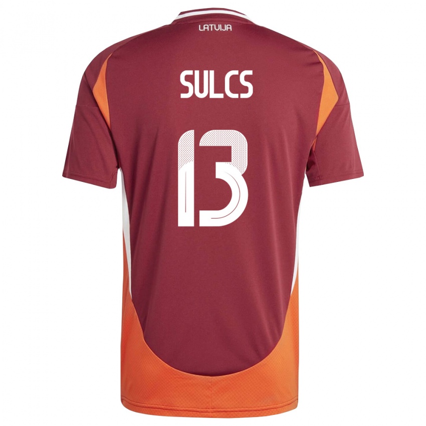 גברים לטביה Oskars Sulcs #13 אדום עמוק לבן כתום ג'רזי ביתית 26-28 חולצה קצרה