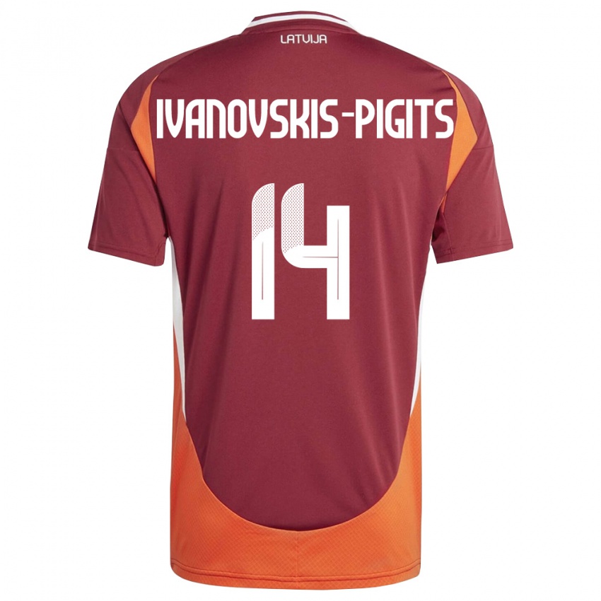 גברים לטביה Ernests Ivanovskis-Pigits #14 אדום עמוק לבן כתום ג'רזי ביתית 26-28 חולצה קצרה