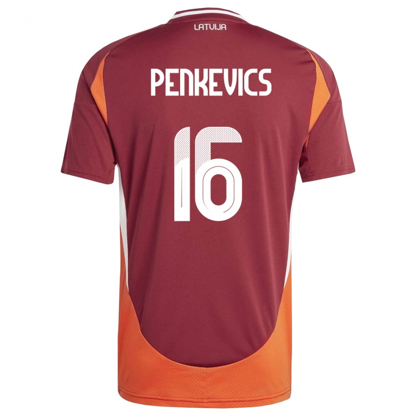 גברים לטביה Kristers Penkevics #16 אדום עמוק לבן כתום ג'רזי ביתית 26-28 חולצה קצרה