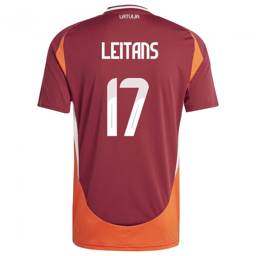 גברים לטביה Gustavs Leitans #17 אדום עמוק לבן כתום ג'רזי ביתית 26-28 חולצה קצרה