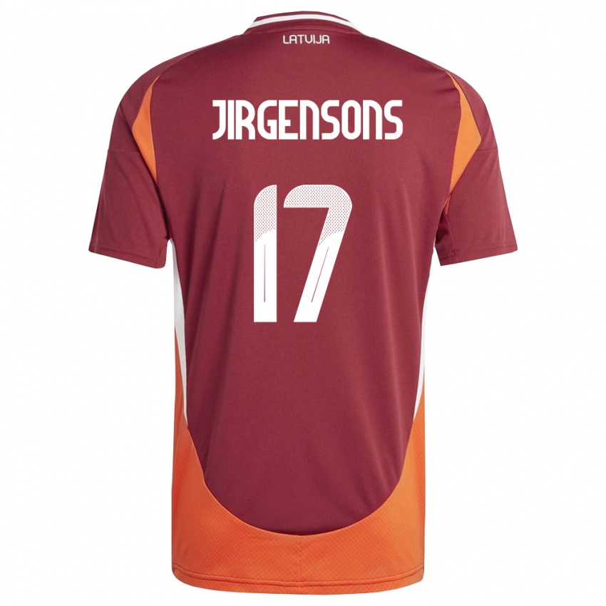 גברים לטביה Bruno Jirgensons #17 אדום עמוק לבן כתום ג'רזי ביתית 26-28 חולצה קצרה