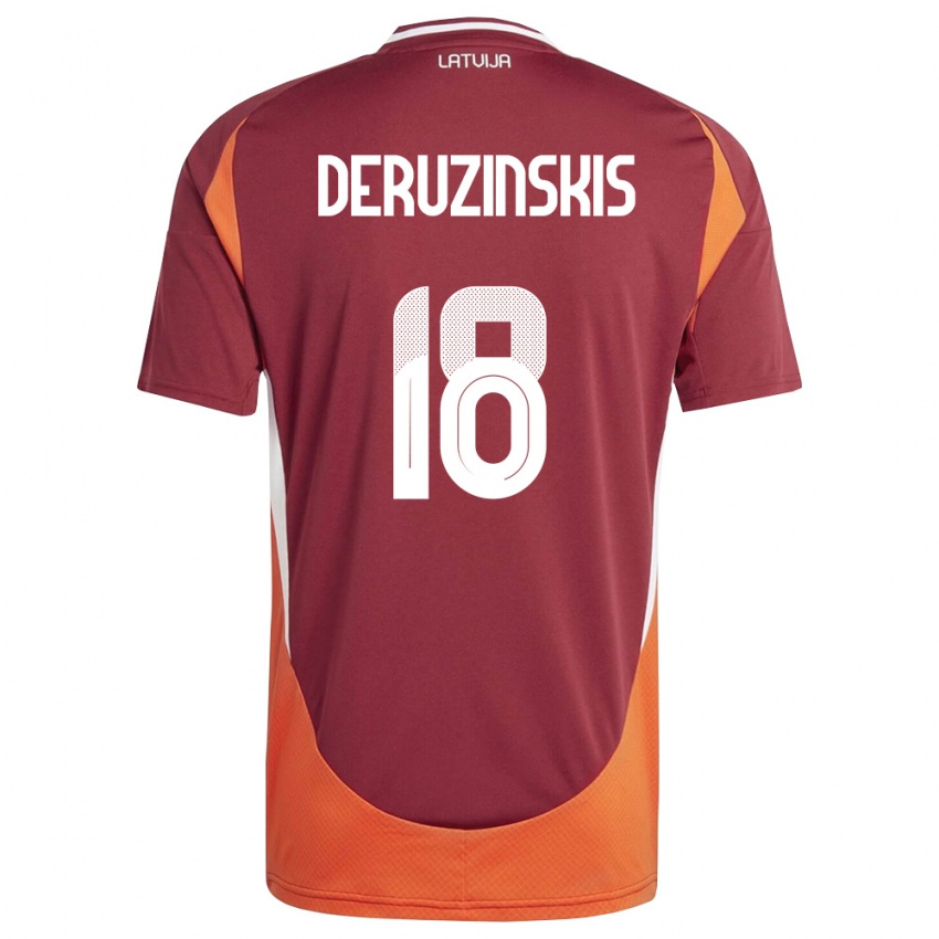 גברים לטביה Ruslans Deruzinskis #18 אדום עמוק לבן כתום ג'רזי ביתית 26-28 חולצה קצרה