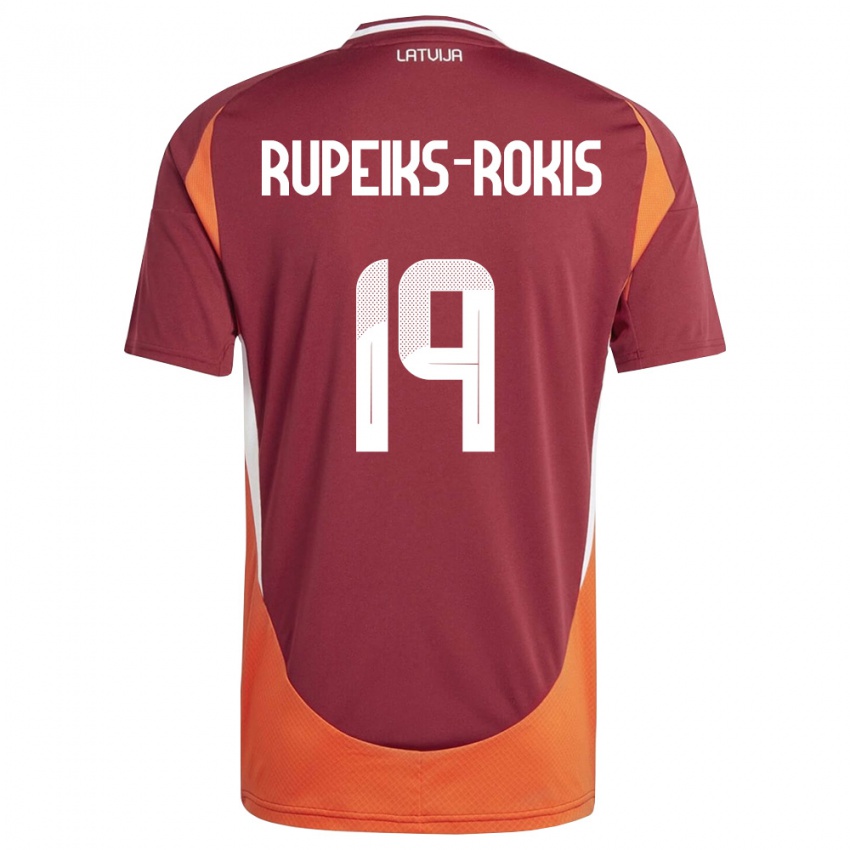 גברים לטביה Janis Rupeiks-Rokis #19 אדום עמוק לבן כתום ג'רזי ביתית 26-28 חולצה קצרה