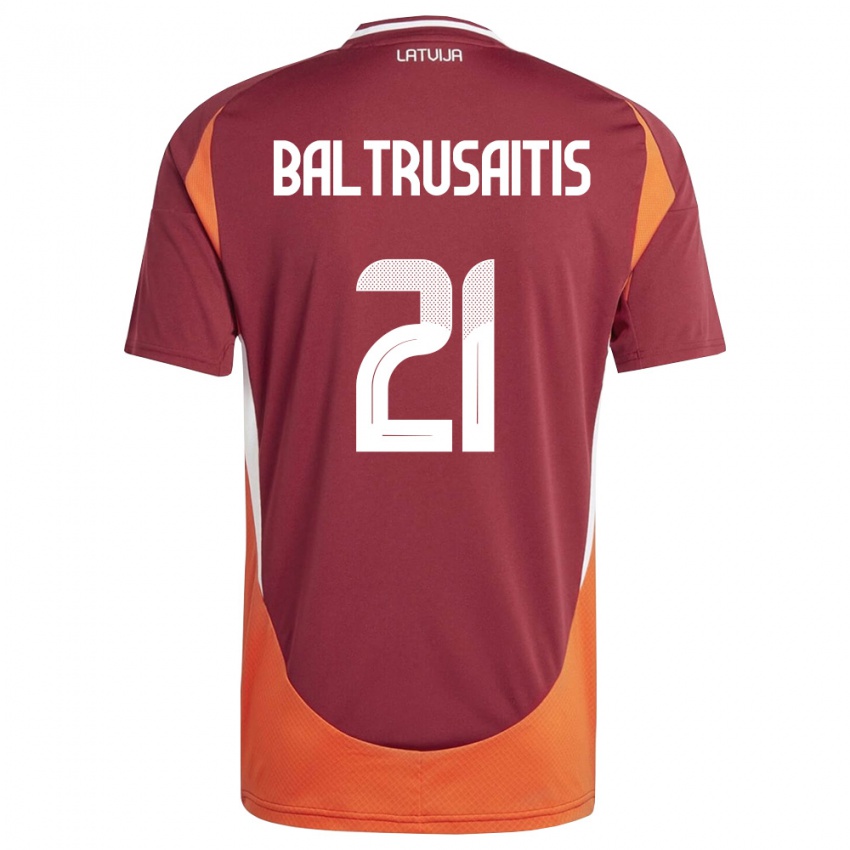 גברים לטביה Deivids Baltrusaitis #21 אדום עמוק לבן כתום ג'רזי ביתית 26-28 חולצה קצרה