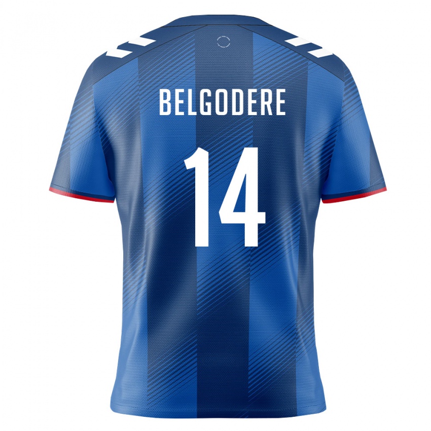 גברים פוארטו ריקו Matthew Belgodere #14 כחול מלכותי אדום לבן ג'רזי ביתית 26-28 חולצה קצרה