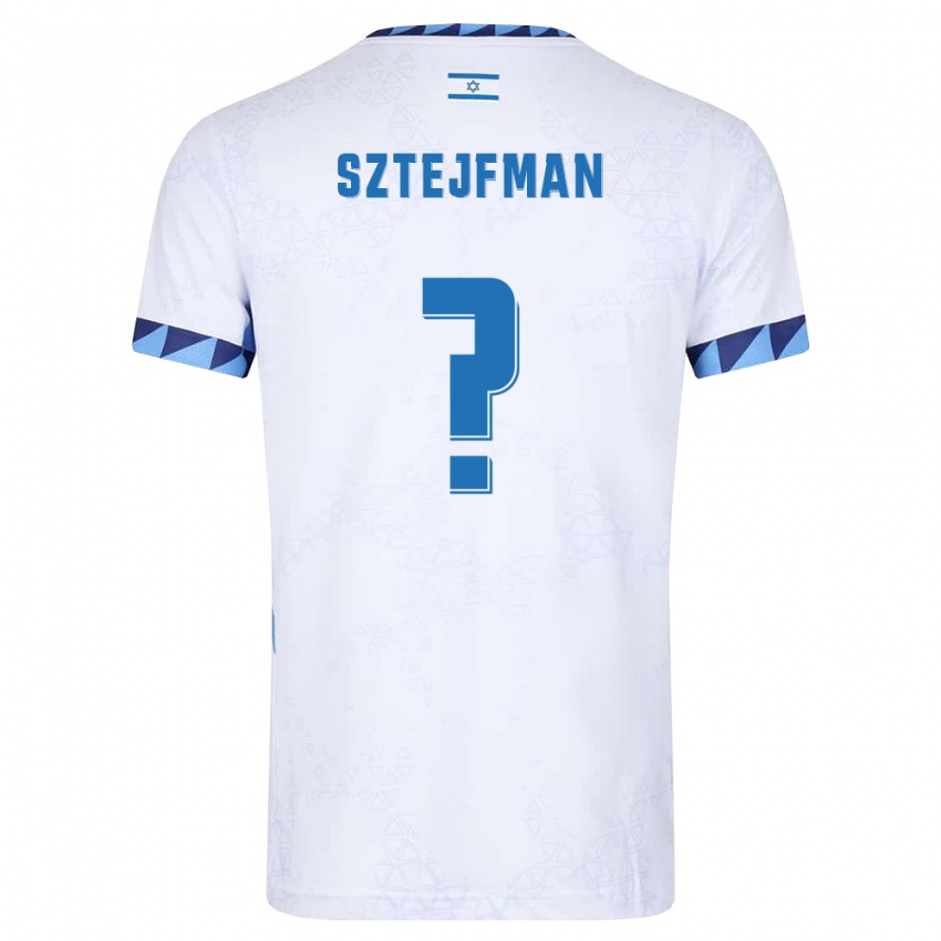 גברים ישראל Noam Sztejfman #0 לבן כחול בהיר ג'רזי ביתית 26-28 חולצה קצרה