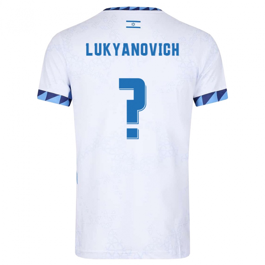 גברים ישראל Michael Lukyanovich #0 לבן כחול בהיר ג'רזי ביתית 26-28 חולצה קצרה