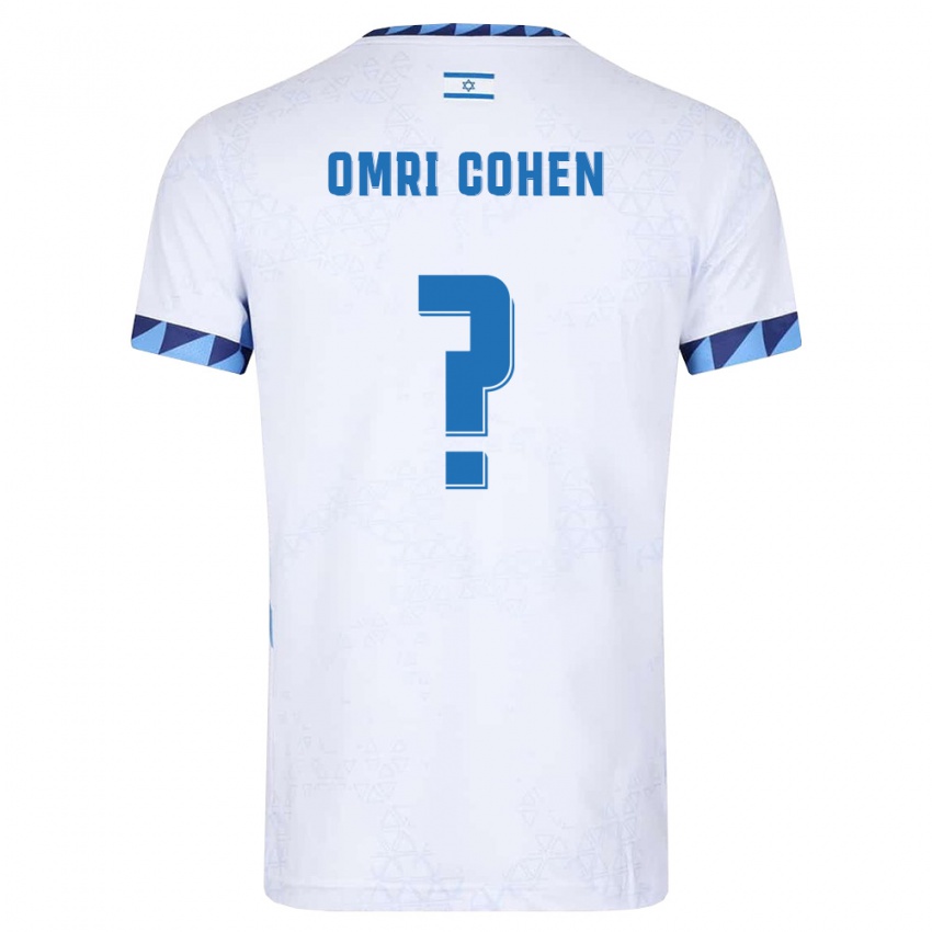 גברים ישראל Omri Cohen #0 לבן כחול בהיר ג'רזי ביתית 26-28 חולצה קצרה
