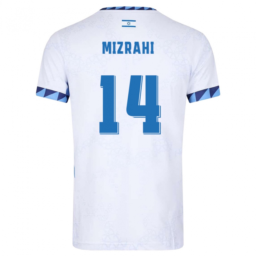 גברים ישראל Guy Mizrahi #14 לבן כחול בהיר ג'רזי ביתית 26-28 חולצה קצרה