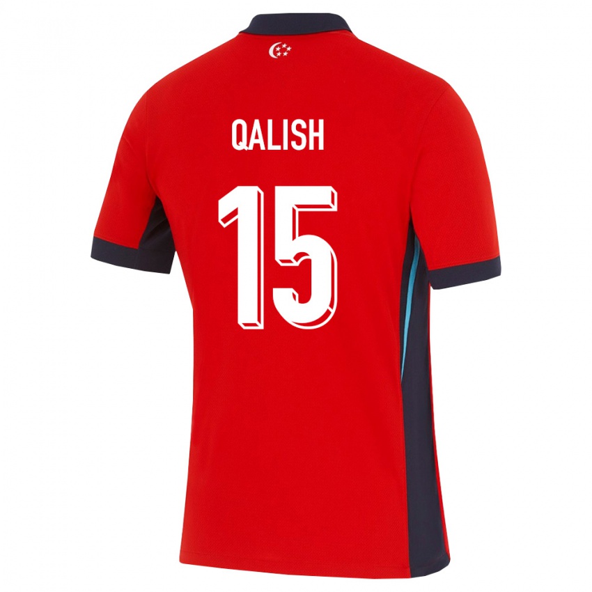 גברים סינגפור Dani Qalish #15 אדום לבן שחור ג'רזי ביתית 26-28 חולצה קצרה