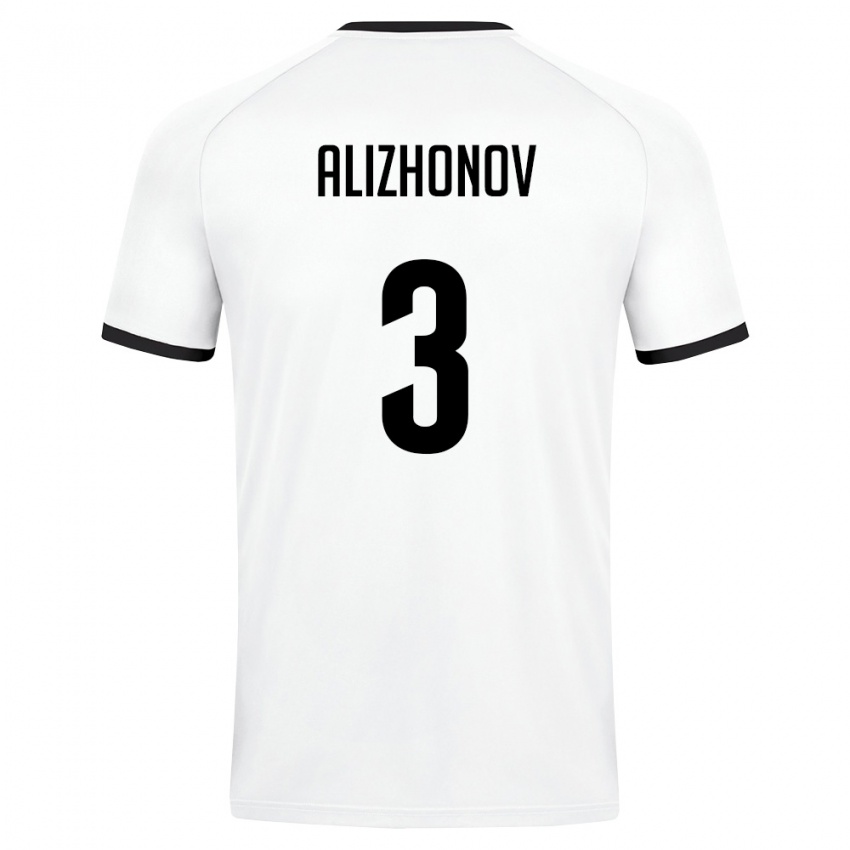 גברים אוזבקיסטן Khozhiakbar Alizhonov #3 לבן ירוק כהה הרחק ג'רזי 26-28 חולצה קצרה