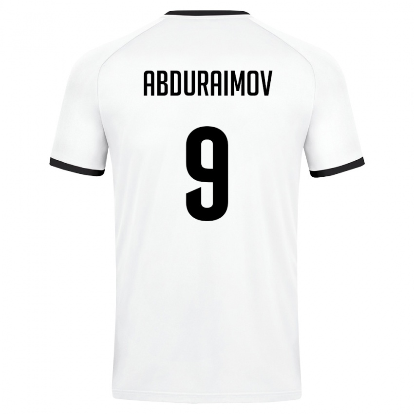 גברים אוזבקיסטן Laziz Abduraimov #9 לבן ירוק כהה הרחק ג'רזי 26-28 חולצה קצרה