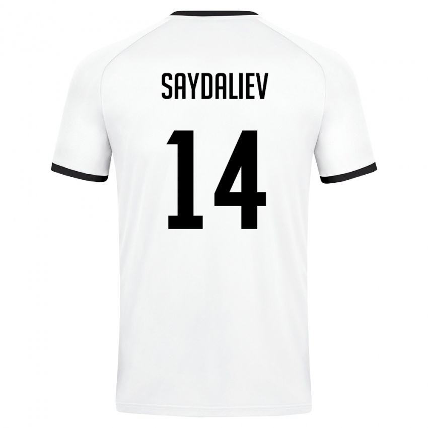 גברים אוזבקיסטן Kuvanishbek Saydaliev #14 לבן ירוק כהה הרחק ג'רזי 26-28 חולצה קצרה