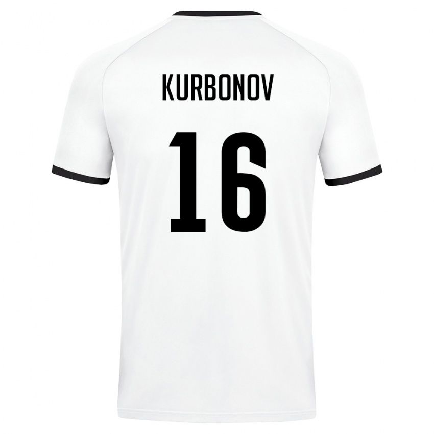 גברים אוזבקיסטן Bilol Kurbonov #16 לבן ירוק כהה הרחק ג'רזי 26-28 חולצה קצרה