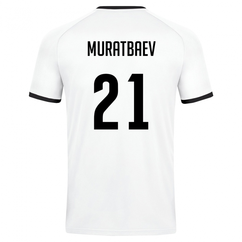 גברים אוזבקיסטן Samandar Muratbaev #21 לבן ירוק כהה הרחק ג'רזי 26-28 חולצה קצרה
