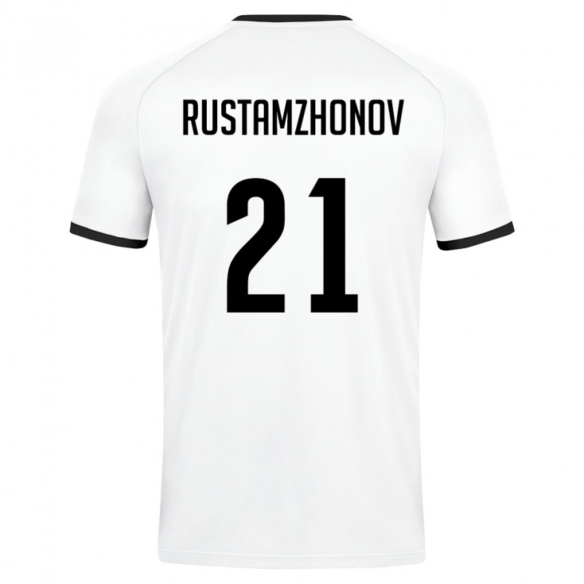 גברים אוזבקיסטן Nematullo Rustamzhonov #21 לבן ירוק כהה הרחק ג'רזי 26-28 חולצה קצרה
