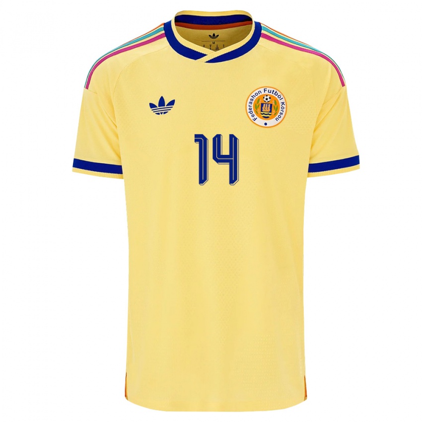 גברים קוראסאו קנג'י גורה #14 צהוב כהה ורוד הרחק ג'רזי 26-28 חולצה קצרה