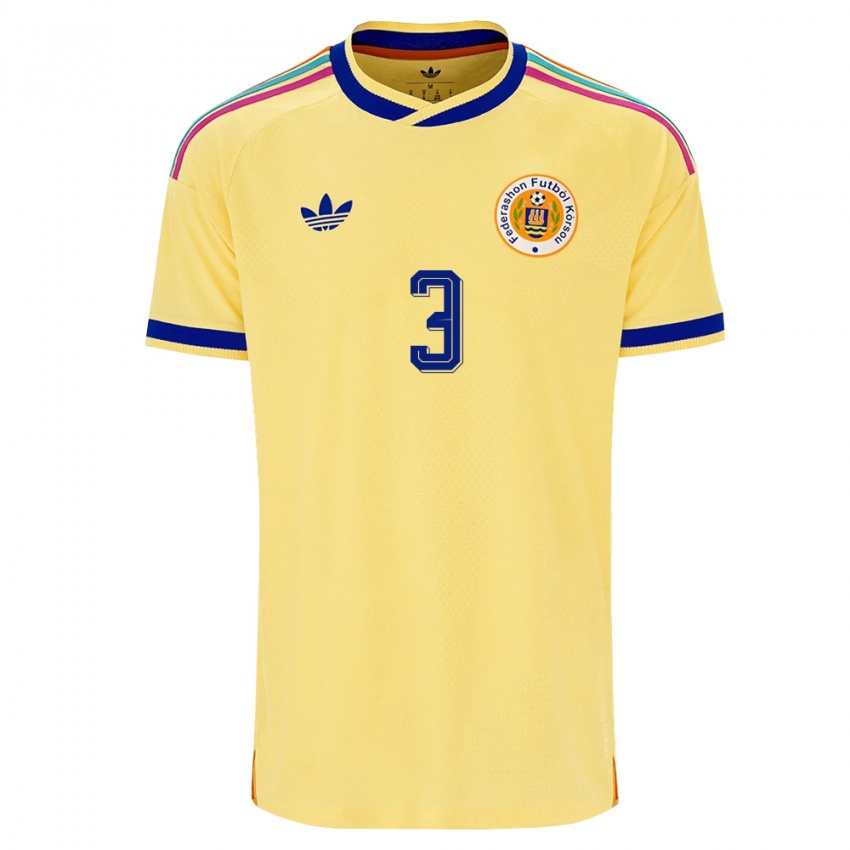 גברים קוראסאו יוריין גארי #3 צהוב כהה ורוד הרחק ג'רזי 26-28 חולצה קצרה