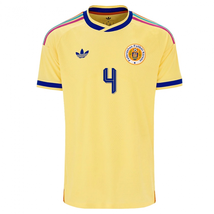 גברים קוראסאו Liyon Roddenhof #4 צהוב כהה ורוד הרחק ג'רזי 26-28 חולצה קצרה