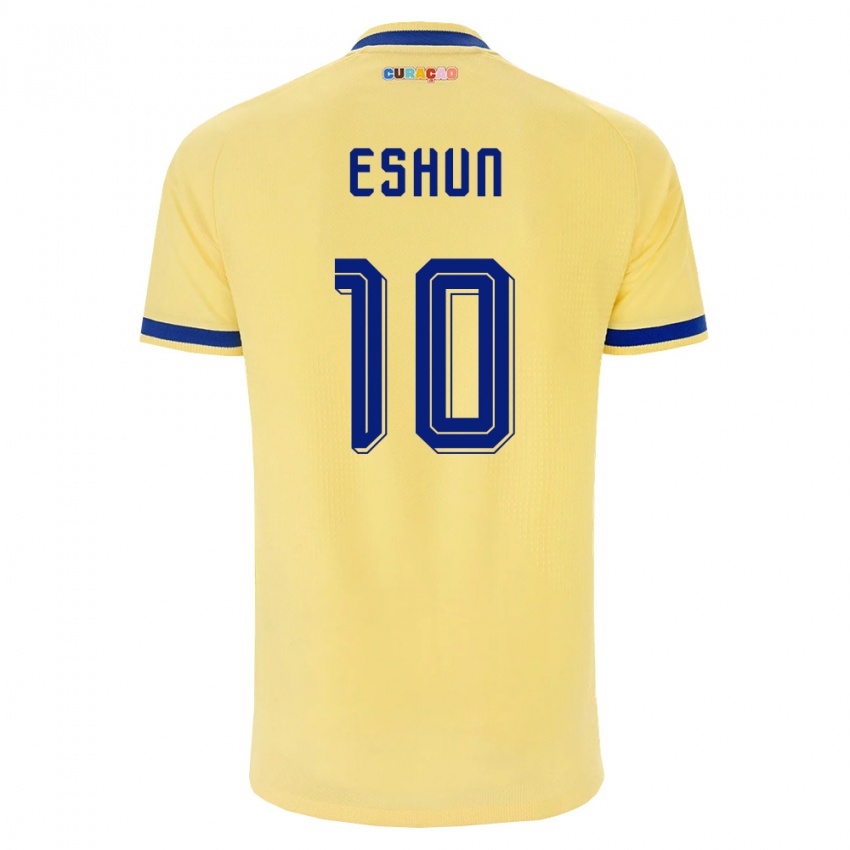 גברים קוראסאו Kayne Eshun #10 צהוב כהה ורוד הרחק ג'רזי 26-28 חולצה קצרה