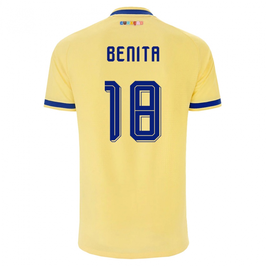 גברים קוראסאו Cazy Benita #18 צהוב כהה ורוד הרחק ג'רזי 26-28 חולצה קצרה