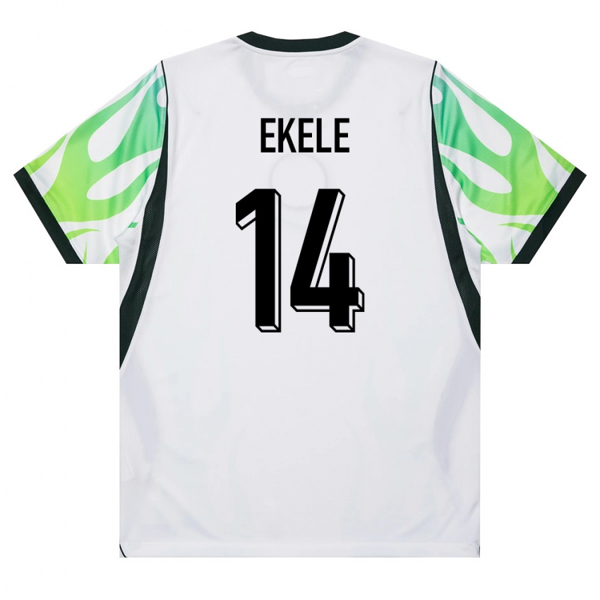 גברים ניגריה Emmanuel Ekele #14 לבן ירוק הרחק ג'רזי 26-28 חולצה קצרה