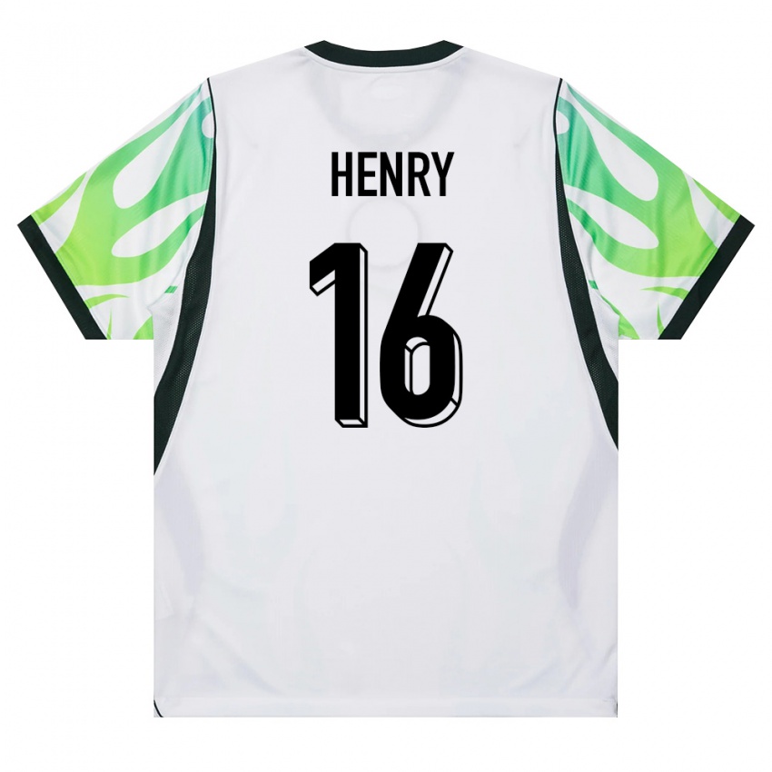 גברים ניגריה Caleb Henry #16 לבן ירוק הרחק ג'רזי 26-28 חולצה קצרה