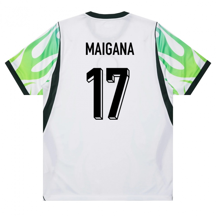 גברים ניגריה Tahir Maigana #17 לבן ירוק הרחק ג'רזי 26-28 חולצה קצרה