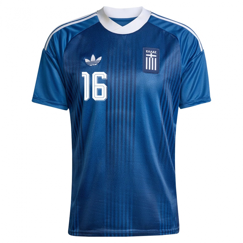 גברים יוון Giannis Gersos #16 כהה כחול לבן הרחק ג'רזי 26-28 חולצה קצרה