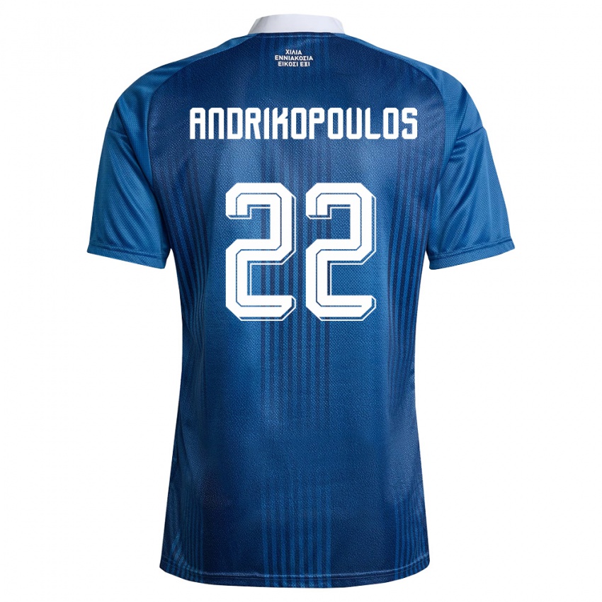 גברים יוון Angelos Andrikopoulos #22 כהה כחול לבן הרחק ג'רזי 26-28 חולצה קצרה